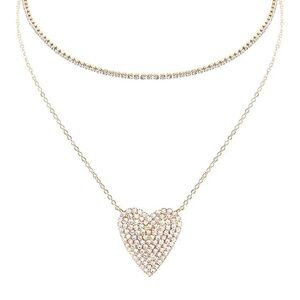 Rhinestone heart choker and necklace set